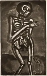 Georges Henri Rouault, La mort l'a pris comme il' sortait du lit d'orties  (Death took him as he rose from his bed of nettles), Plate no. 45 from the series, Miserere