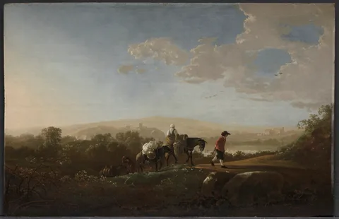 Aelbert Jacobsz. Cuyp, Travelers in Hilly Countryside