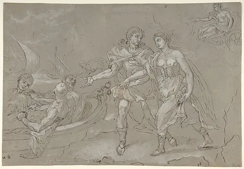 Daniel Seiter, The Rape of Helena; verso: Study of a Kneeling Nude Male Figure