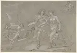 Daniel Seiter, The Rape of Helena; verso: Study of a Kneeling Nude Male Figure