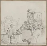 Jean-Baptiste Lallemand, Figures Seated Around a Fountain