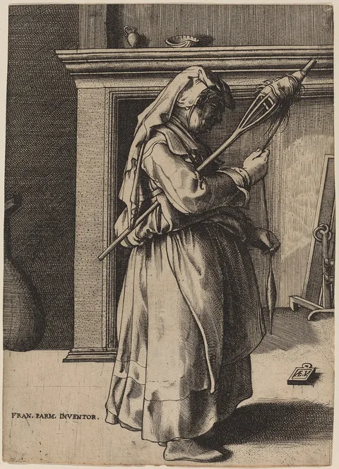 Enea Vico, Old Woman with a Distaff