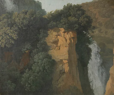 Hendrik Voogd, Overgrown Cliffs with a Waterfall in Italy, perhaps at Tivoli