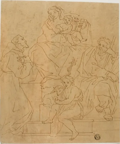Giacomo Cavedone, Holy Family with Saint Francis of Assisi and the Infant John the Baptist