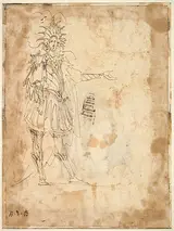 Luigi Baccio del Bianco, Costume Design with a Large Headdress and Long Cape