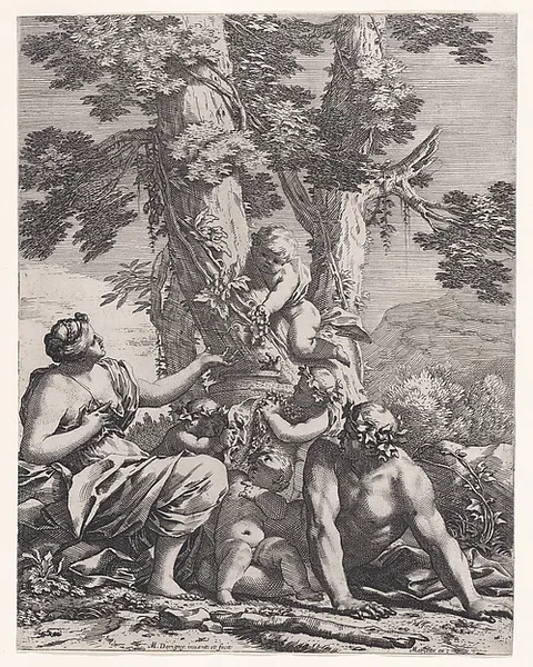 Michel Dorigny, Putti and bacchantes at the bottom of a tree