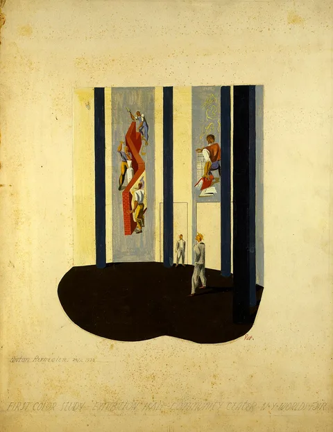 Anton Refregier, First Color Study, Exhibition Hall, Community Center, New York World's Fair (perspective sketch for mural, Cultural Activities in the WPA, WPA Building)