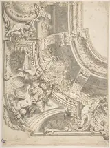 Vittorio Bigari, Design for a Decorated Ceiling with Statues and Stucco