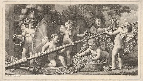 Benigno Bossi, Six putti playing with the arms of Mars