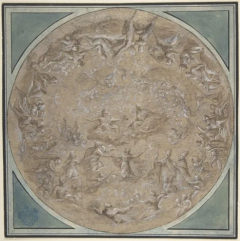Lazzaro Baldi, Monastic Saint Presented to the Holy Trinity by the Virgin, Study for a Circular Ceiling Decoration