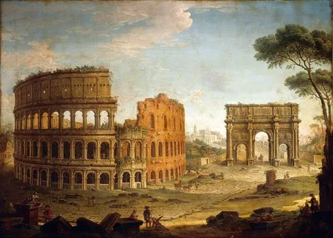 Antonio Joli, Rome: View of the Colosseum and The Arch of Constantine