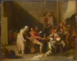 Vincent Adriaenssen, Carousing peasants near a hearth, with a female beggar
