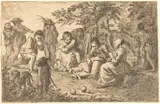 Pierre Parrocel, Children with Donkey and Dog in a Clearing