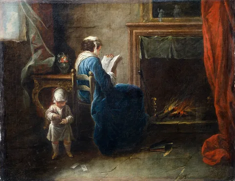 Pierre Parrocel, Woman Reading in front of a Fireplace