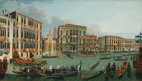 Vincenzo Chilone, The Regatta on the Grand Canal, Venice, looking towards the Palazzo Foscari and Palazzo Balbi