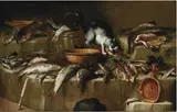 Bartolomeo Arbotori, Still life with dead fish and a cat
