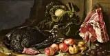 Bartolomeo Arbotori, Still life with fruit, vegetables and turkey