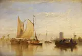 William Simson, Passage Boats Becalmed on the Maas at Dort