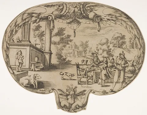 Valerio Spada, Fan design, with figures eating outdoors