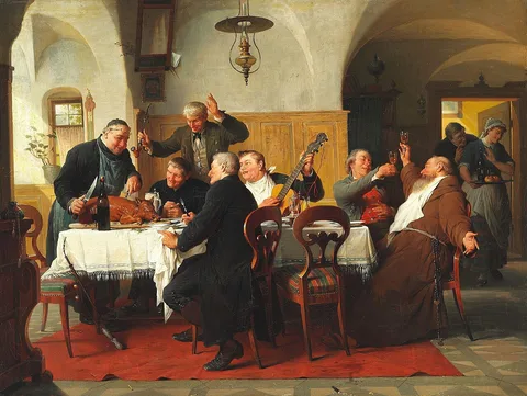 Peter Baumgartner, Interior from an inn with festiv men