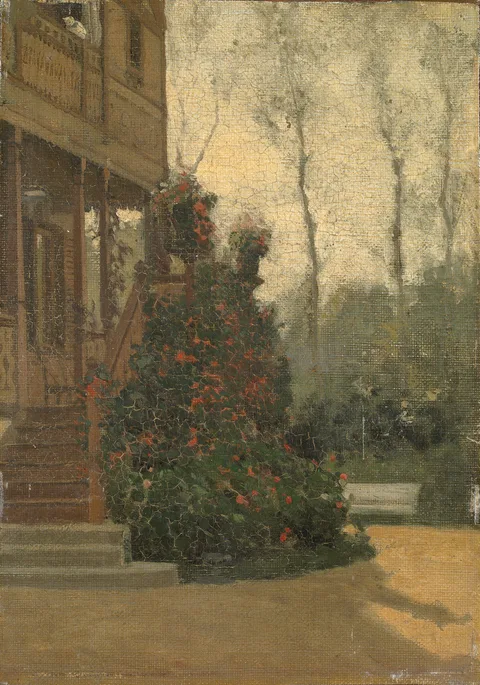 Willy Martens, View of the back of a house with a garden