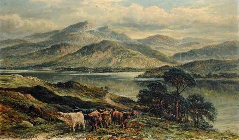 William Langley, Highland Landscape with a Cow Herder