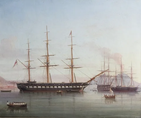 Tommaso de Simone, British Man-of-War Hong Kong in the Bay of Naples, Italy