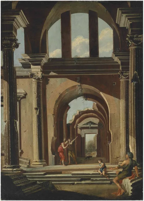 Niccolò Codazzi, Architectural capriccio with figures beneath an arch