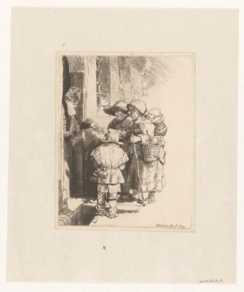 William Baillie, A blind hurdy-gurdy player and family receiving alms