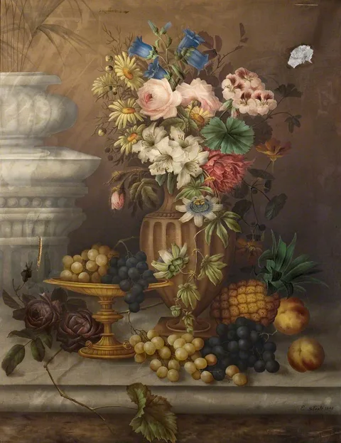 Edwin Steele, Still Life of Flowers and Fruit