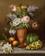 Edwin Steele, Still Life of Flowers and Fruit