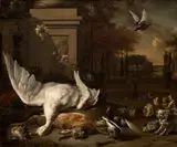 Jan Weenix, Still Life with Goose and Game before a Country Estate