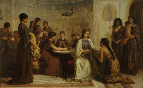Edwin Long, A Dorcas meeting in the 6th century