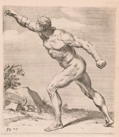 François Perrier, A Nude Fighting Man, side view, turned to left [plate 27]