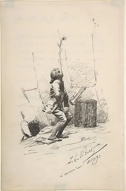 Jehan Georges Vibert, Boy Balancing a Tall Weed on His Nose