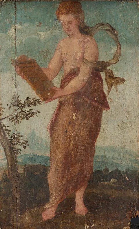 Lambert Sustris, Woman with Text Panel