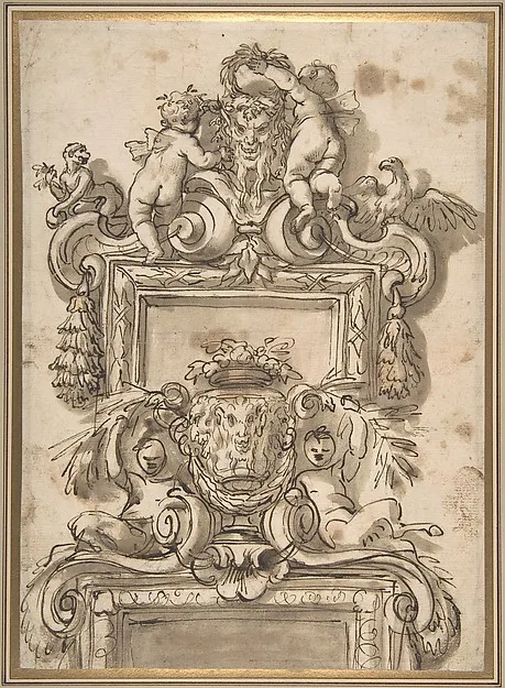 Gregorio De Ferrari, Design for an Overdoor Decoration (recto); Rinceaux (verso)