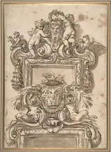 Gregorio De Ferrari, Design for an Overdoor Decoration (recto); Rinceaux (verso)