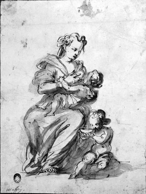 Francesco Maffei, Woman Giving Suck While a Child Beside Her Drinks from a Bowl