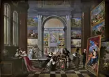 Gaspar de Witte, Interior of an Art Collector's Cabinet with Many Visitors