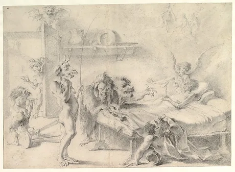 Aureliano Milani, An Old Man on His Deathbed Tempted by Demons (recto); Back View of a Male Nude (verso)