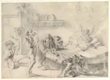 Aureliano Milani, An Old Man on His Deathbed Tempted by Demons (recto); Back View of a Male Nude (verso)