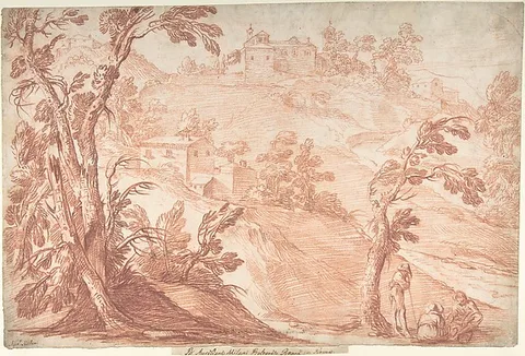 Aureliano Milani, Hilly Landscape with Three Figures