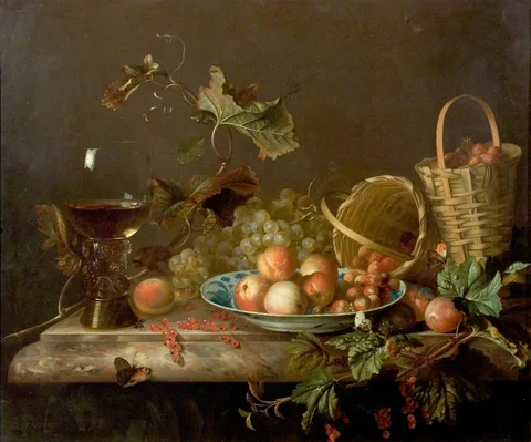 Barend van der Meer, Fruit Piece with Wine Glass