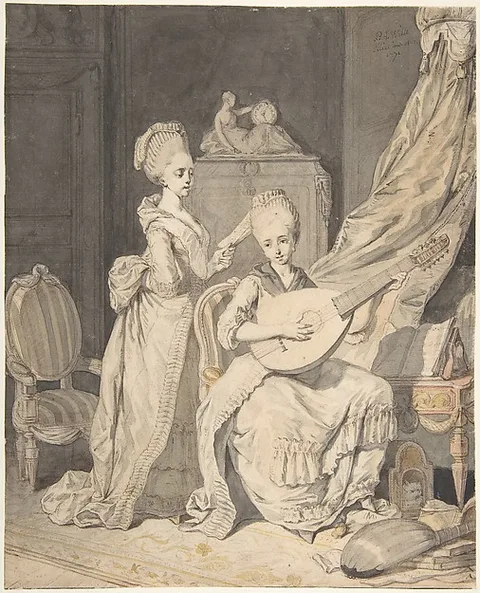 Pierre-Alexandre Wille, Two Women in an Elegant Interior: a Singer Accompanied by a Lutenist