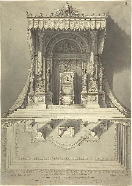 Antonio Basoli, Elevation and Ground Plan for a Papal Throne
