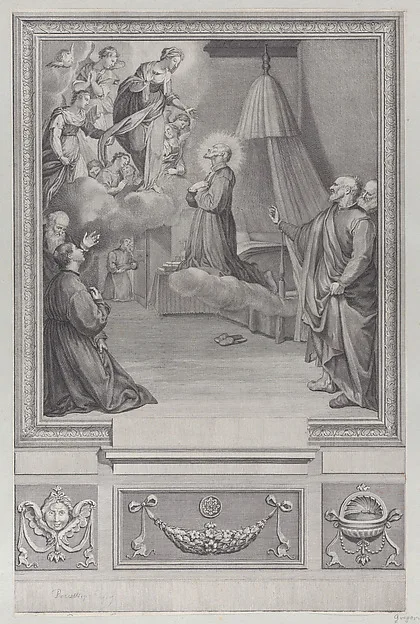 Carlo Cesio, Plate 27: The female personification of Fortitude, holding a pillar and stroking a lion, from "Galeria nel Palazzo Farnese in Roma ... dipinta da Annibale Caracci"