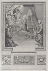 Carlo Cesio, Plate 27: The female personification of Fortitude, holding a pillar and stroking a lion, from "Galeria nel Palazzo Farnese in Roma ... dipinta da Annibale Caracci"
