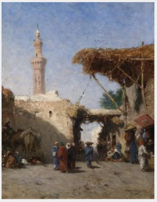 Narcisse Berchère, Eastern Scene with Minaret
