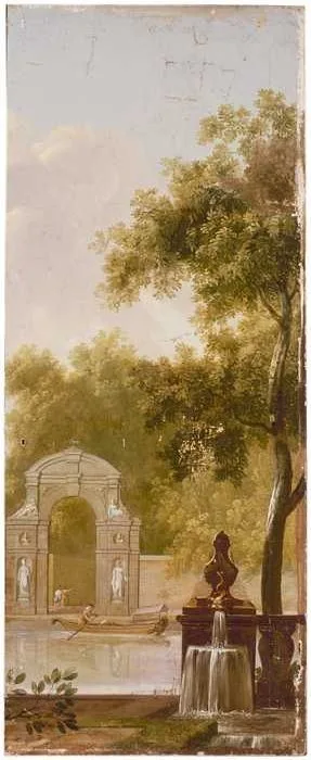 Jan Stolker, Wallpaper glued to cabinet door panel with park landscape